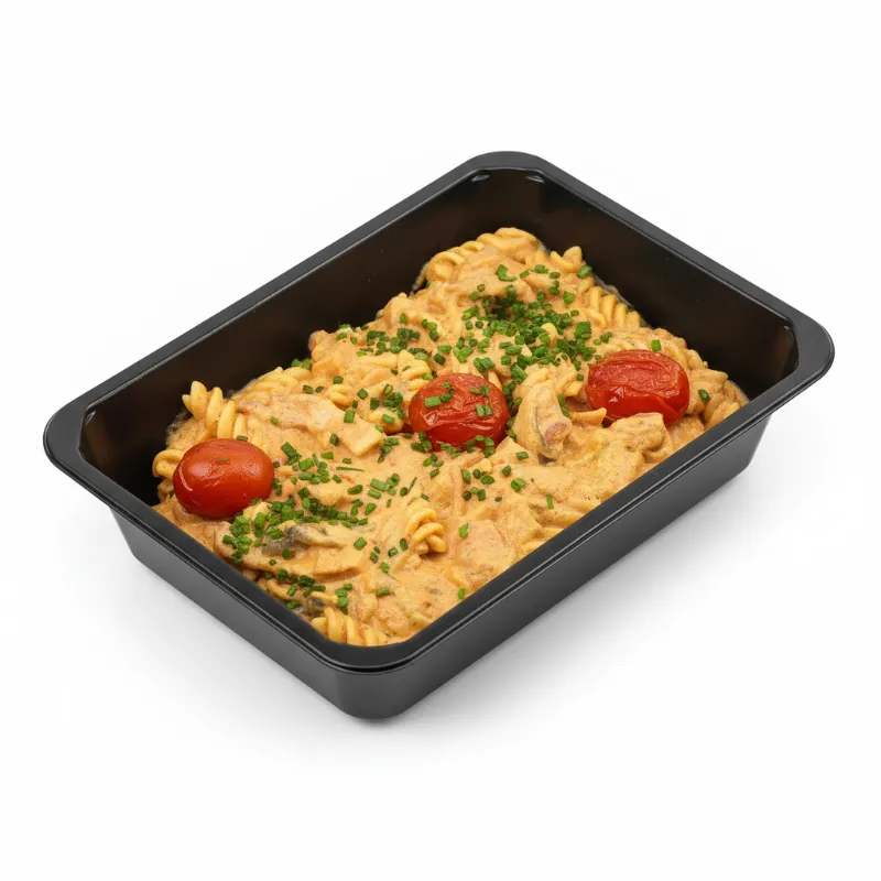 Pasta arrabiata met buikspek